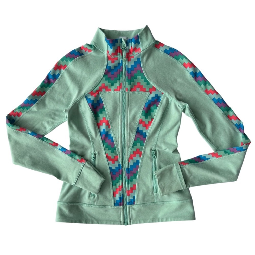 Ivivva by Lululemon Mint Chevron Trim Performance Zip-Up Jacket Girls Size 12